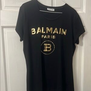Balmain Black and Gold Graphic Short Sleeve Tee